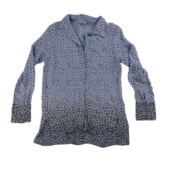 Tyler Boe 100% SILK Blue Polka Dot Button Up Shirt L/S Collared Sz S Split Hem - Picture 1 of 9